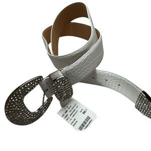 Aimee Lynn Women's‎ Belt XL White Rhinestone Buckle Casual Dress NWT Approx 42"